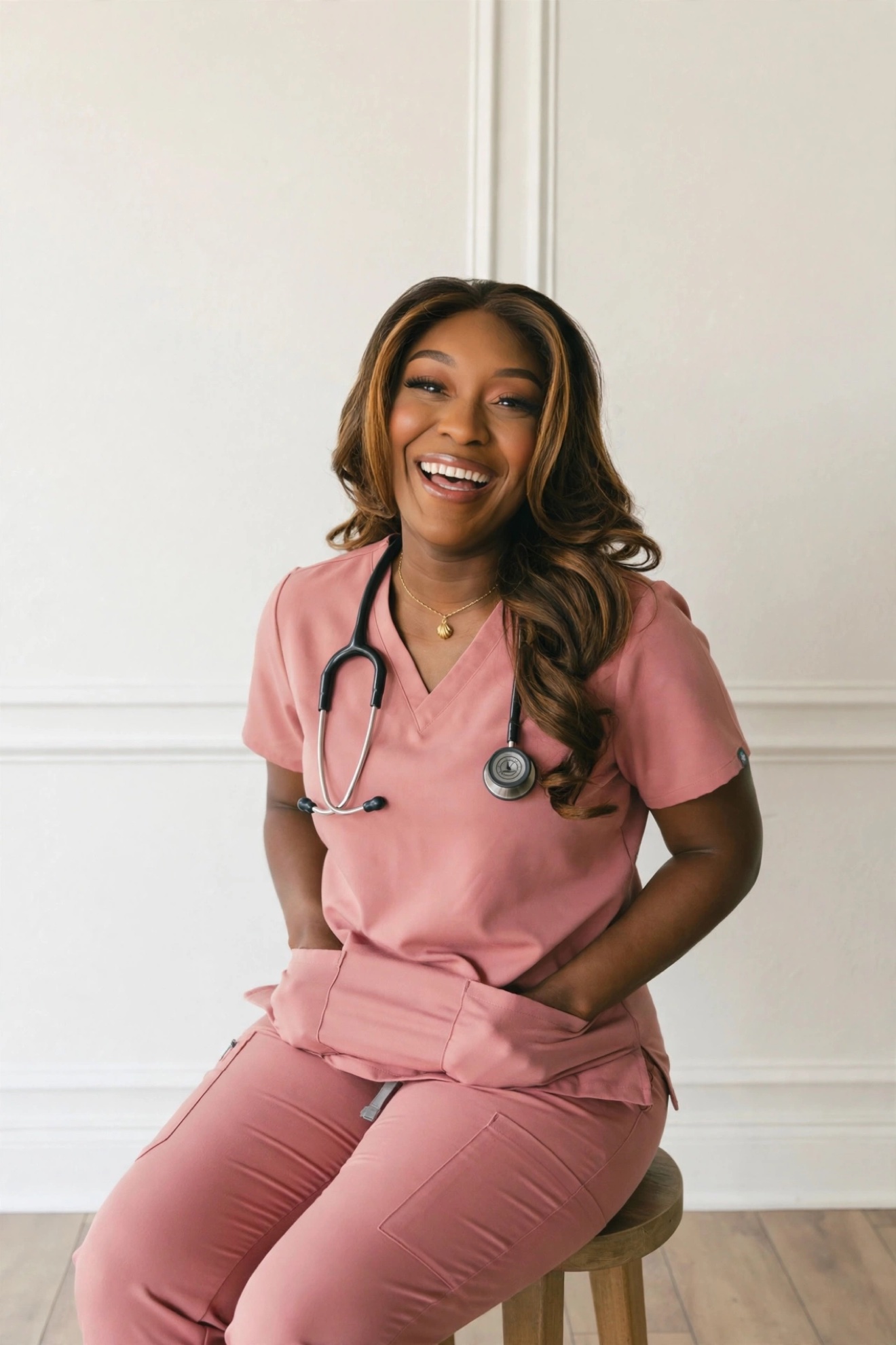 Dr. Cyntia Brown smiling in pink scrubs